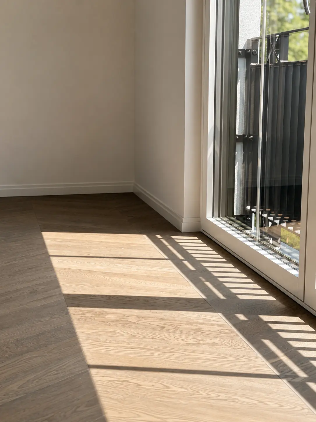 Sonniger Innenraum mit großformatigem Eichenboden